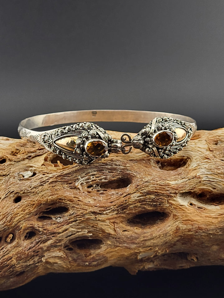 Bali Snake 925 Sterling Silver & 18K Accent Citrine Cuff Bracelet