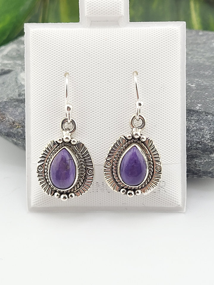 Charoite Teardrop Dangle Earrings