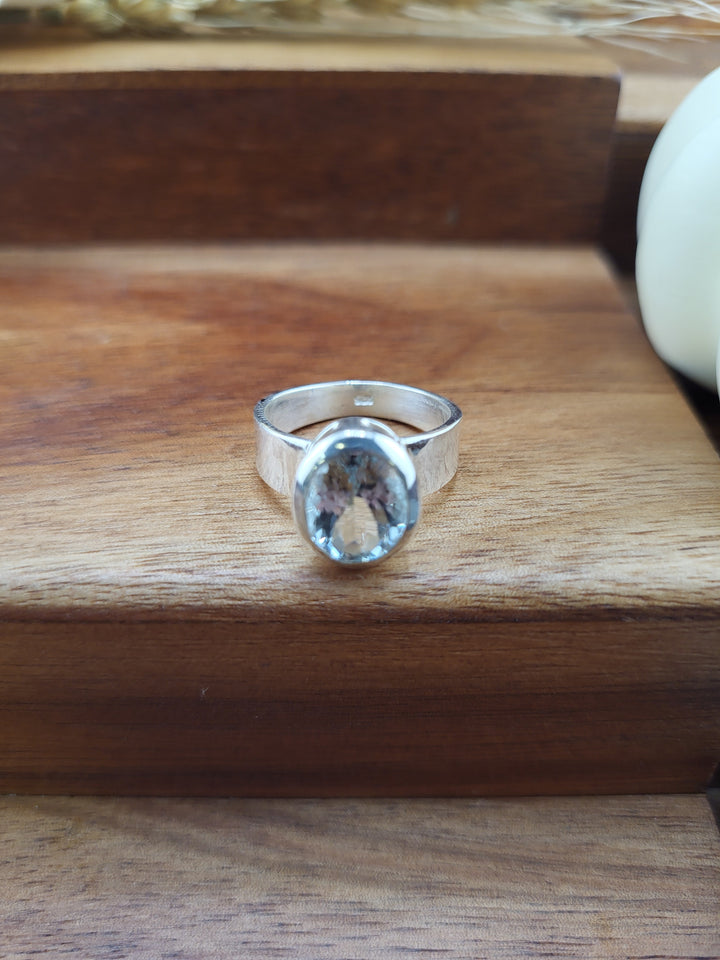 925 Sterling Silver Natural Aquamarine Ring Size 6