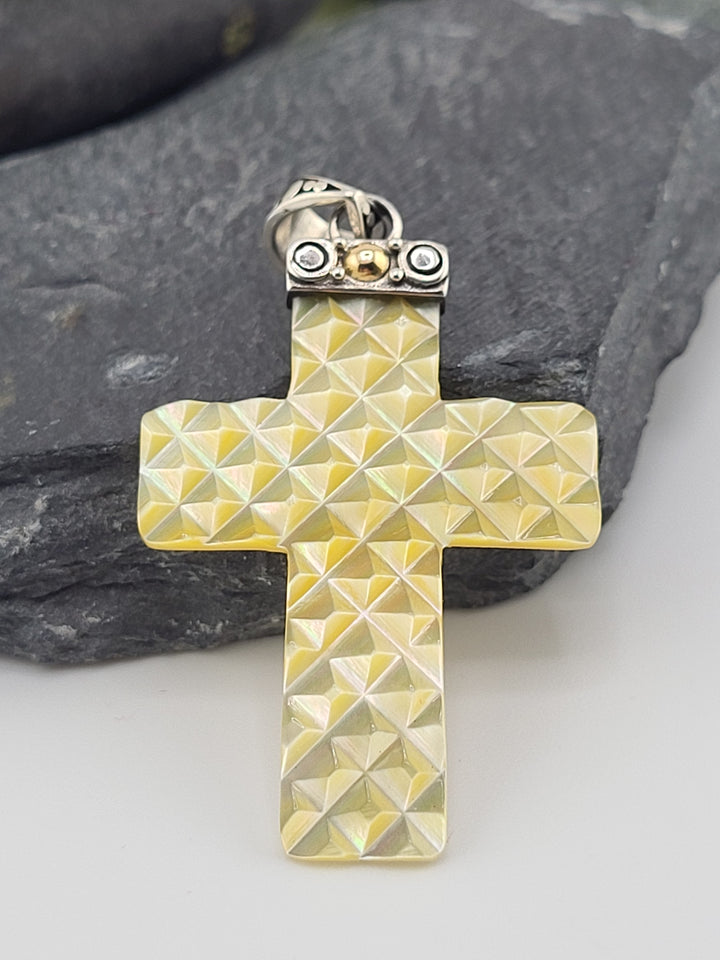 Carved Mother of Pearl Cross Pendant - Designer Robert Manse