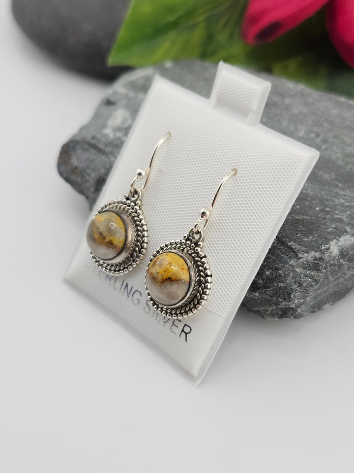 Bumblebee Jasper Round Dangle Earrings