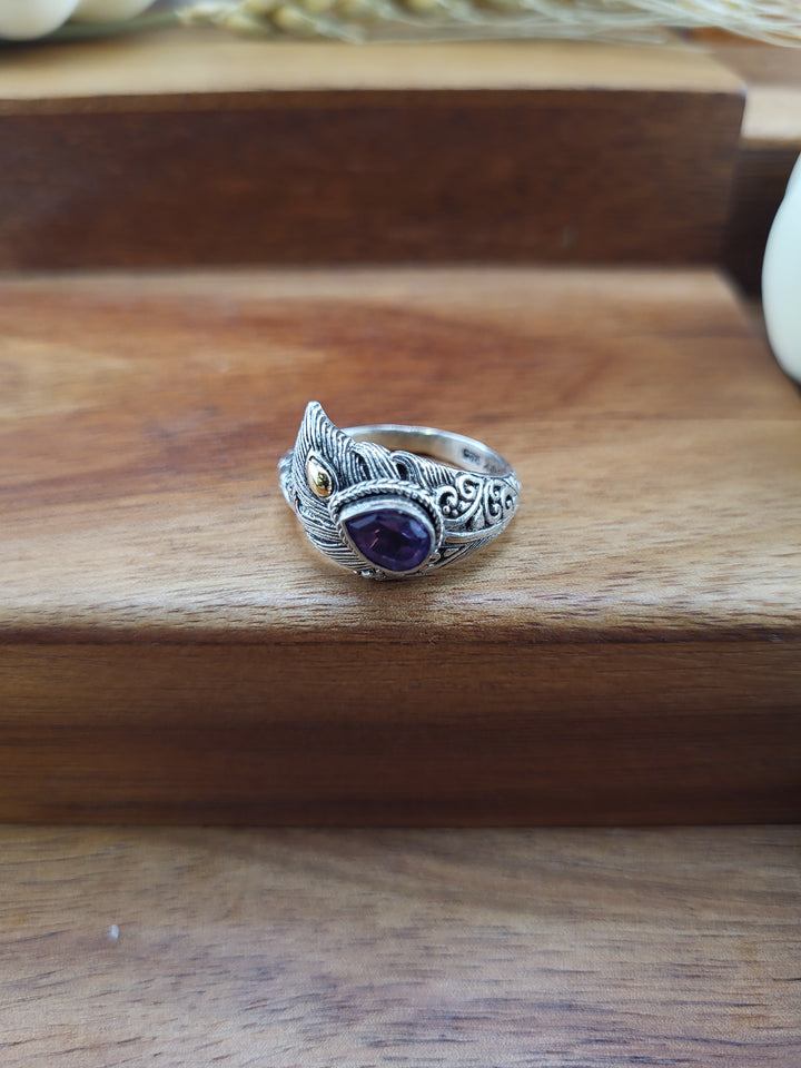 925 Sterling Silver Amethyst w/18k Accent Ring Size 7