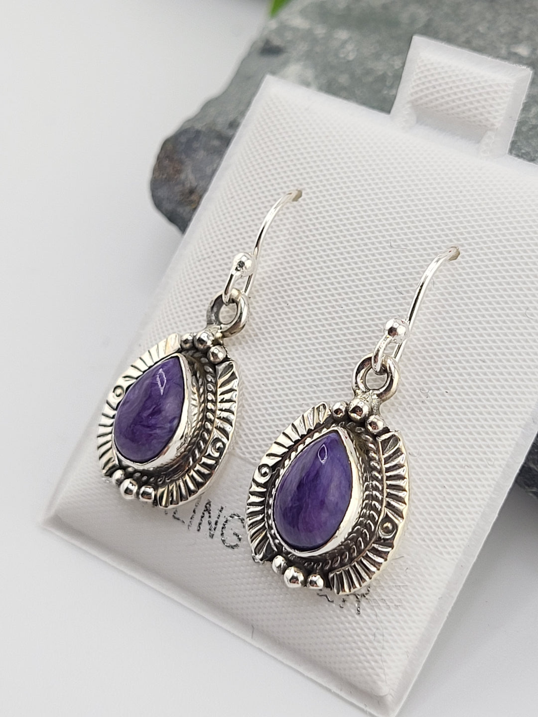 Charoite Teardrop Dangle Earrings