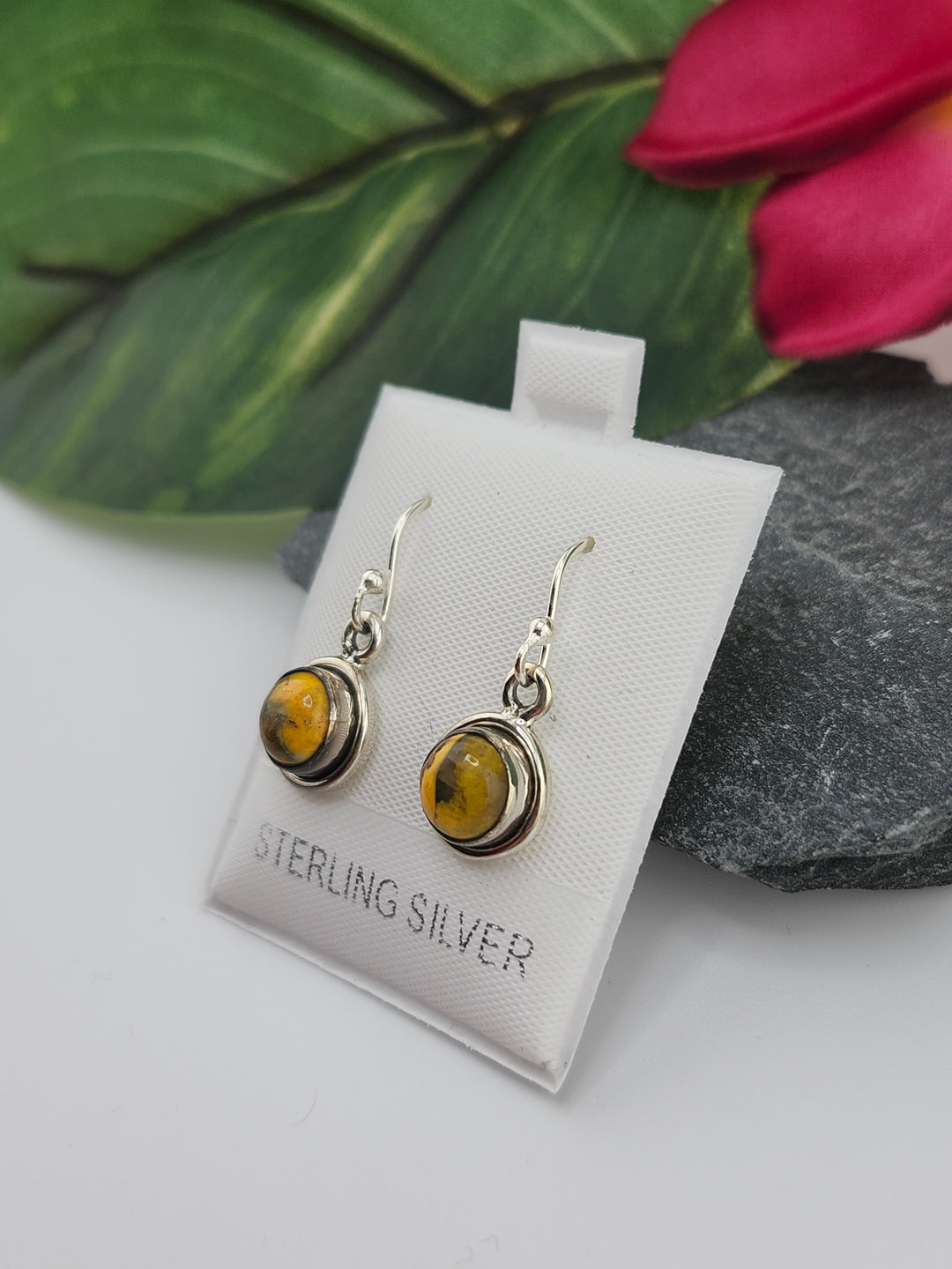 Bumblebee Jasper Round Dangle Earrings