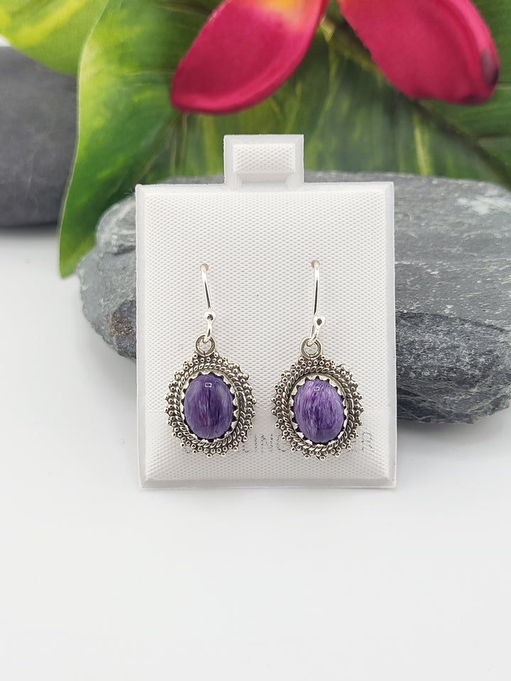 Charoite Oval Dangle Earrings