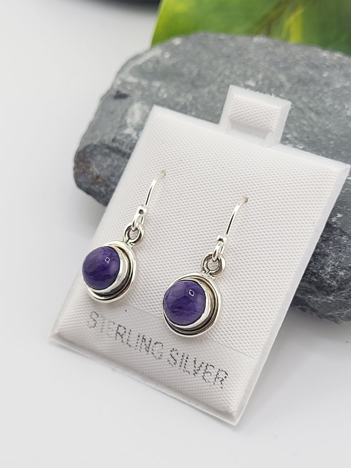 Charoite Round Dangle Earrings