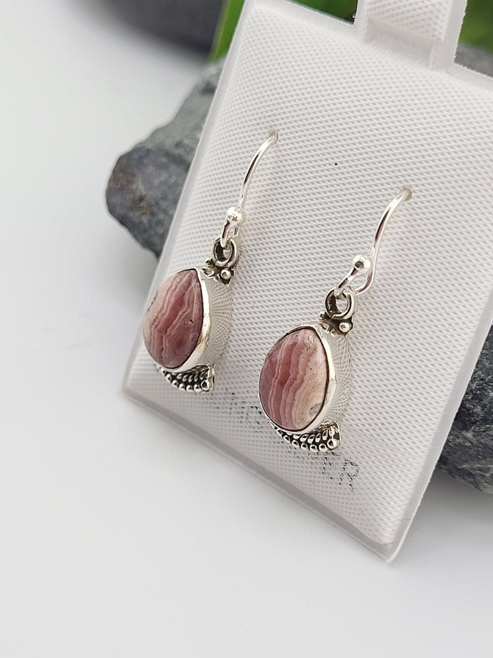 Rhodochrosite Teardrop Dangle Earrings