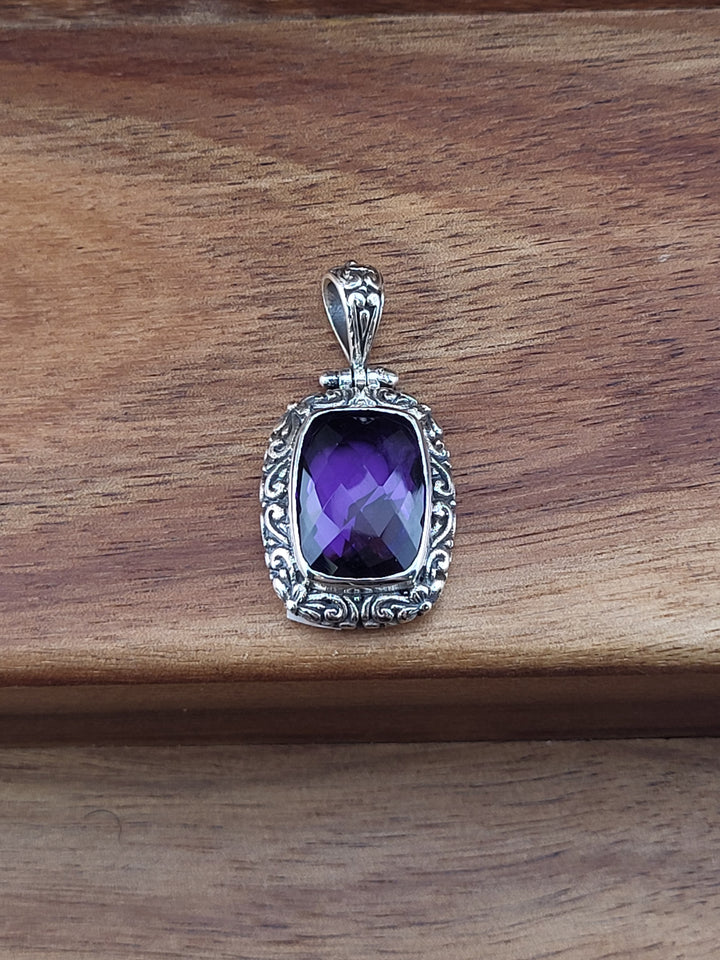 925 Sterling Silver Bali Amethyst Pendant