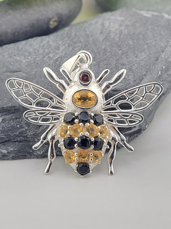 Garnet/Citrine/Black Tourmaline Bee Pendant