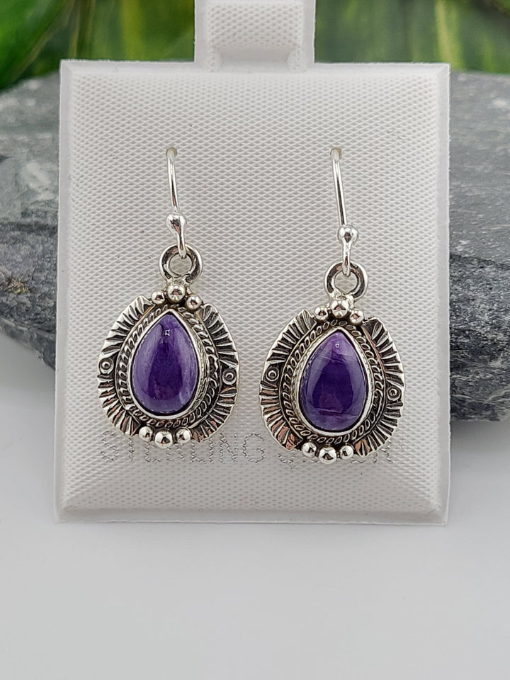 Charoite Teardrop Dangle Earrings