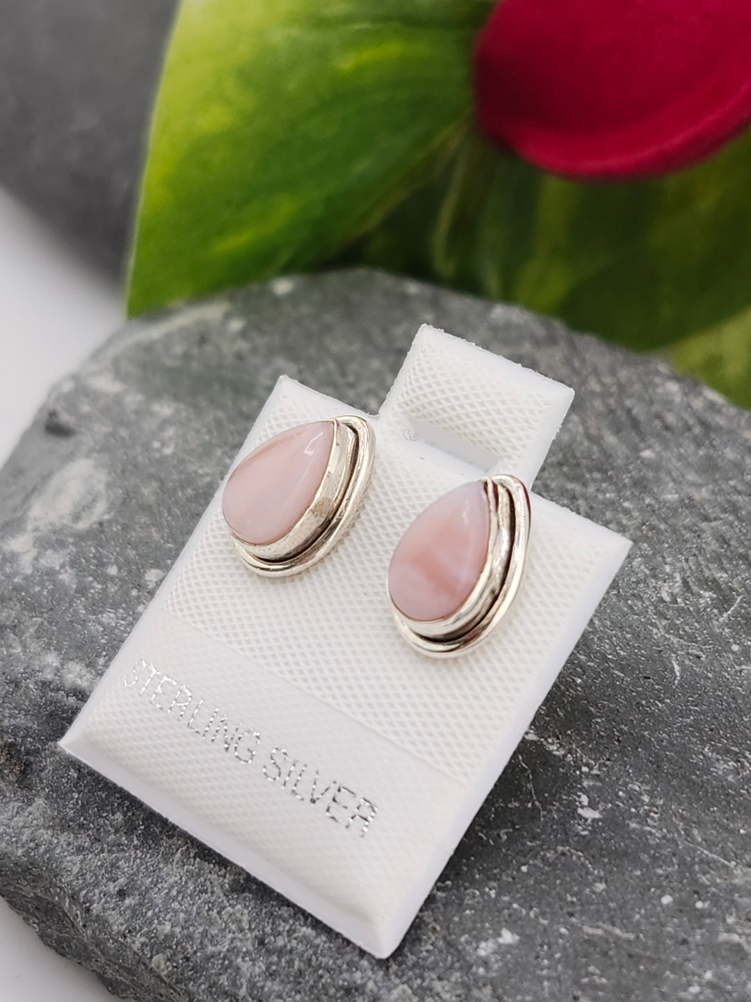 Pink Opal Post Back Stud Earrings