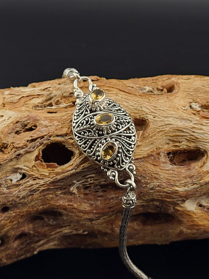 Bali 925 Sterling Silver Citrine Adjustable Bracelet