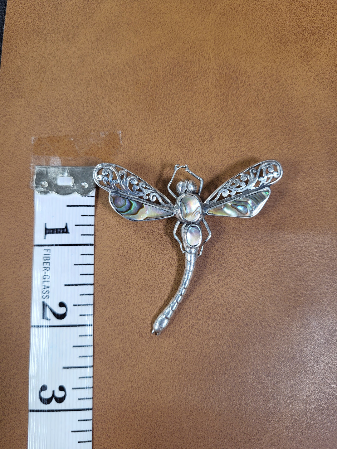 Abalone Shell 925 Sterling Silver Dragonfly Pin/Pendant - 2 1/4" by 2 1/2"