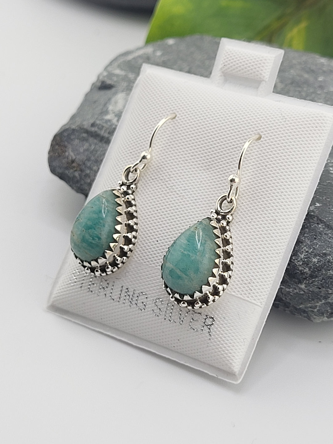 Amazonite Teardrop Dangle Earrings